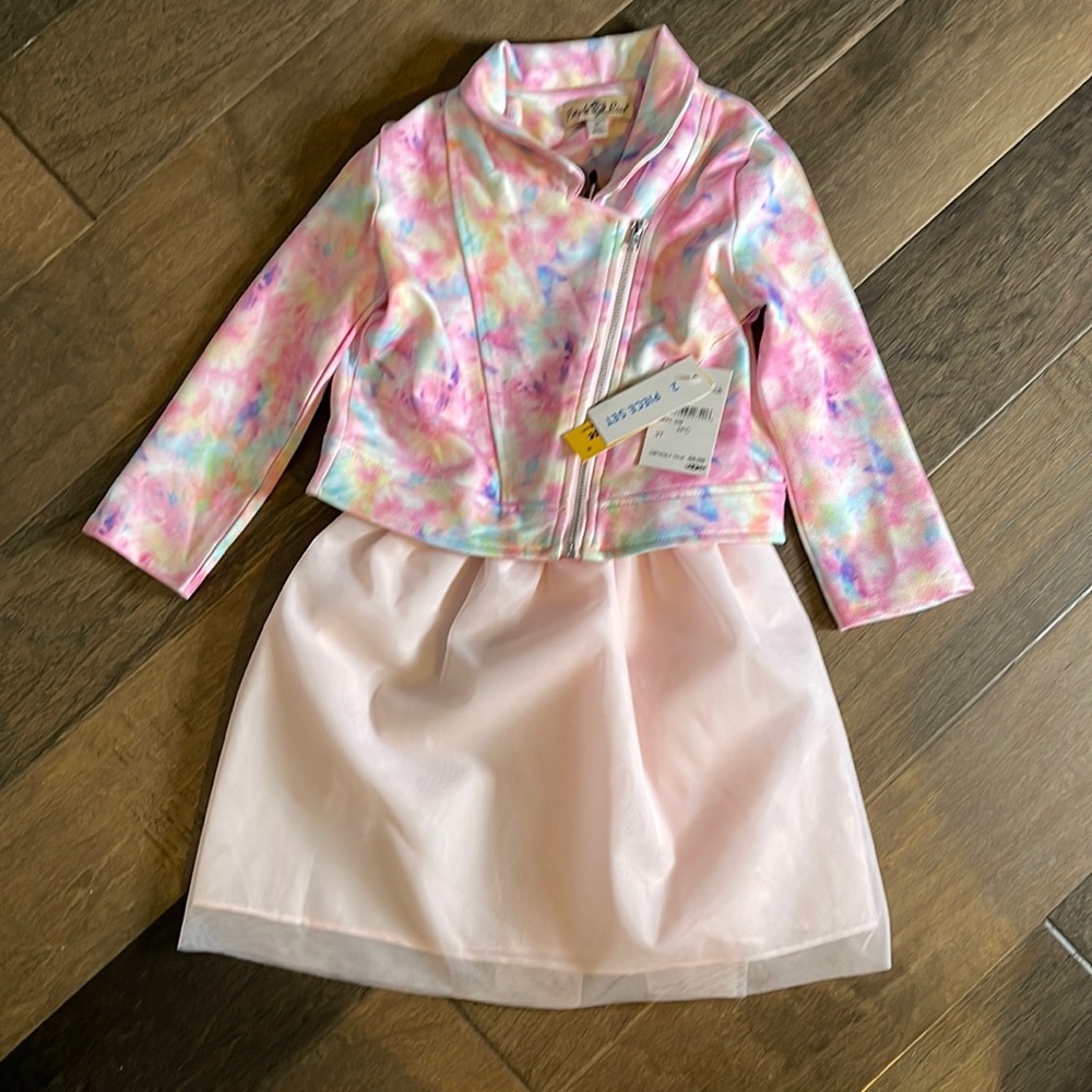 Moto Tie Dye Jacket with Tulle Dress, Size 3T